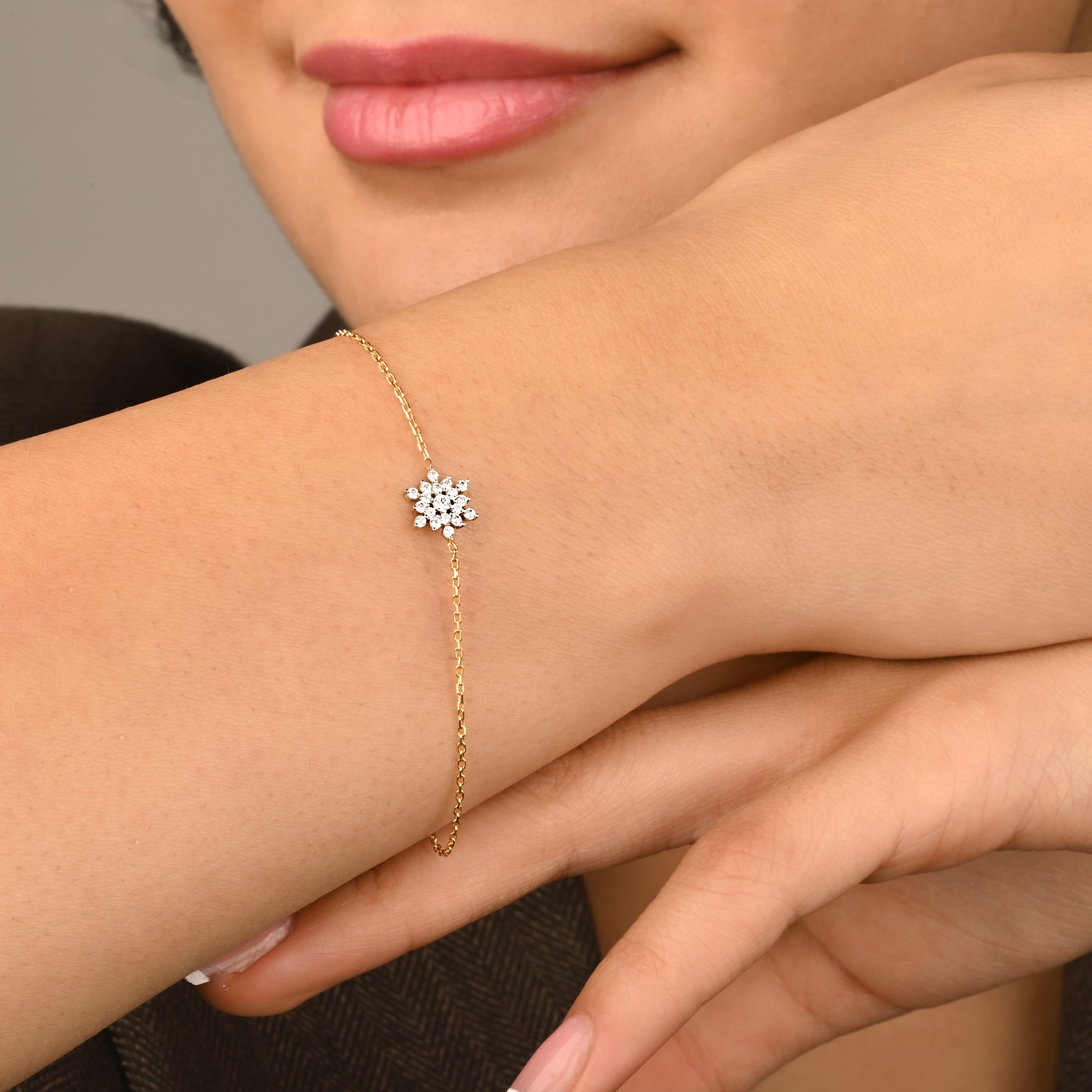 CZ Cluster Charm Bracelet in 14K Gold