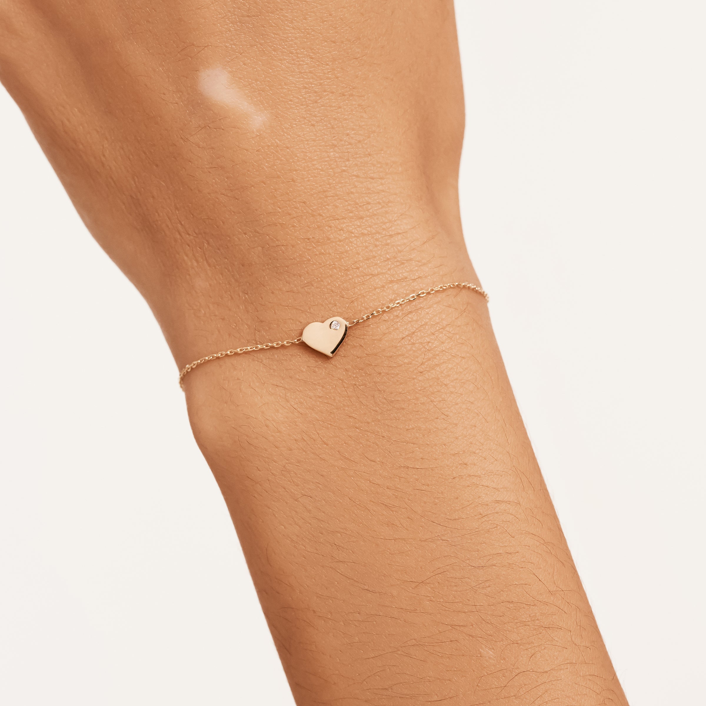 Minimalist CZ Heart Charm Bracelet in 14K Gold