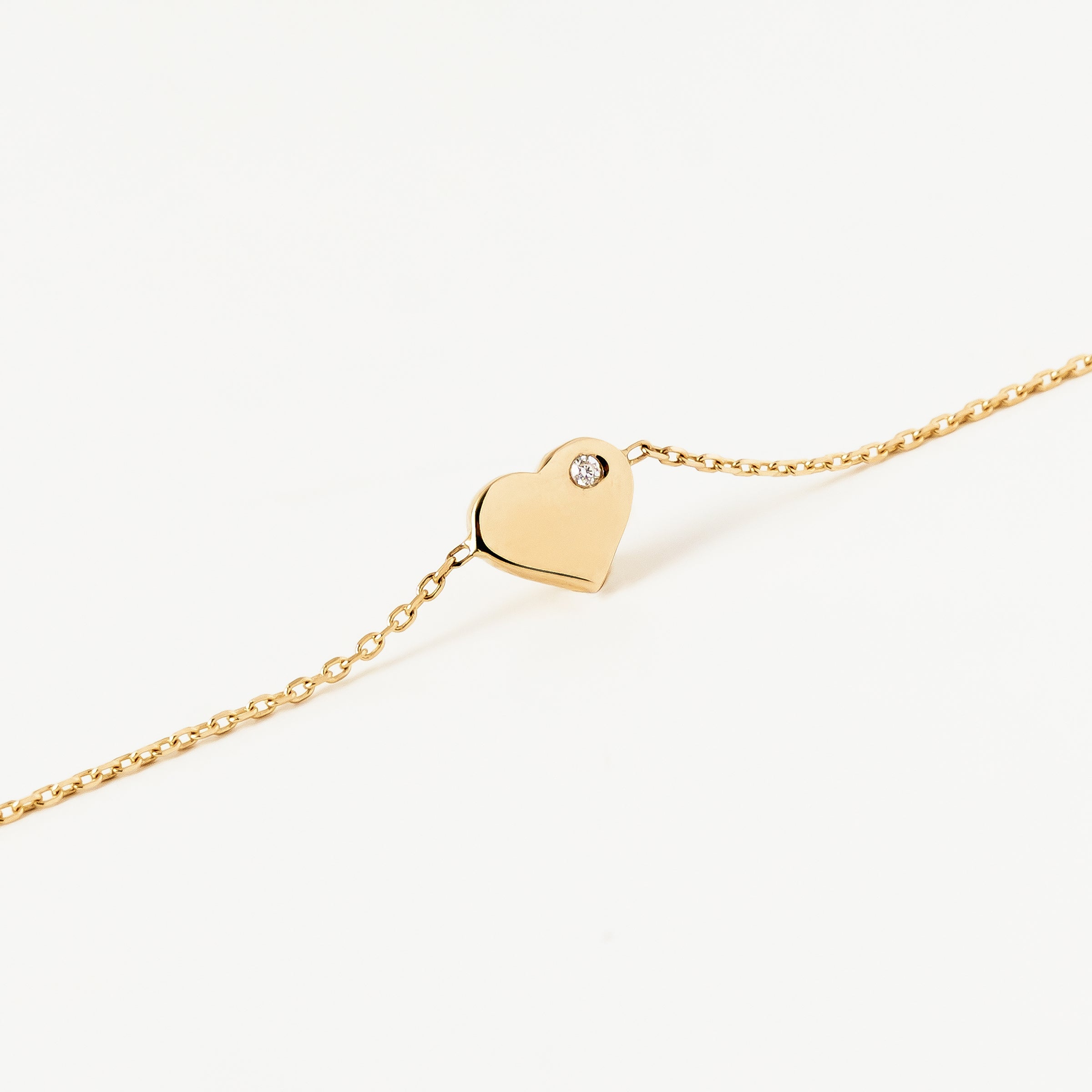 Minimalist CZ Heart Charm Bracelet in 14K Gold