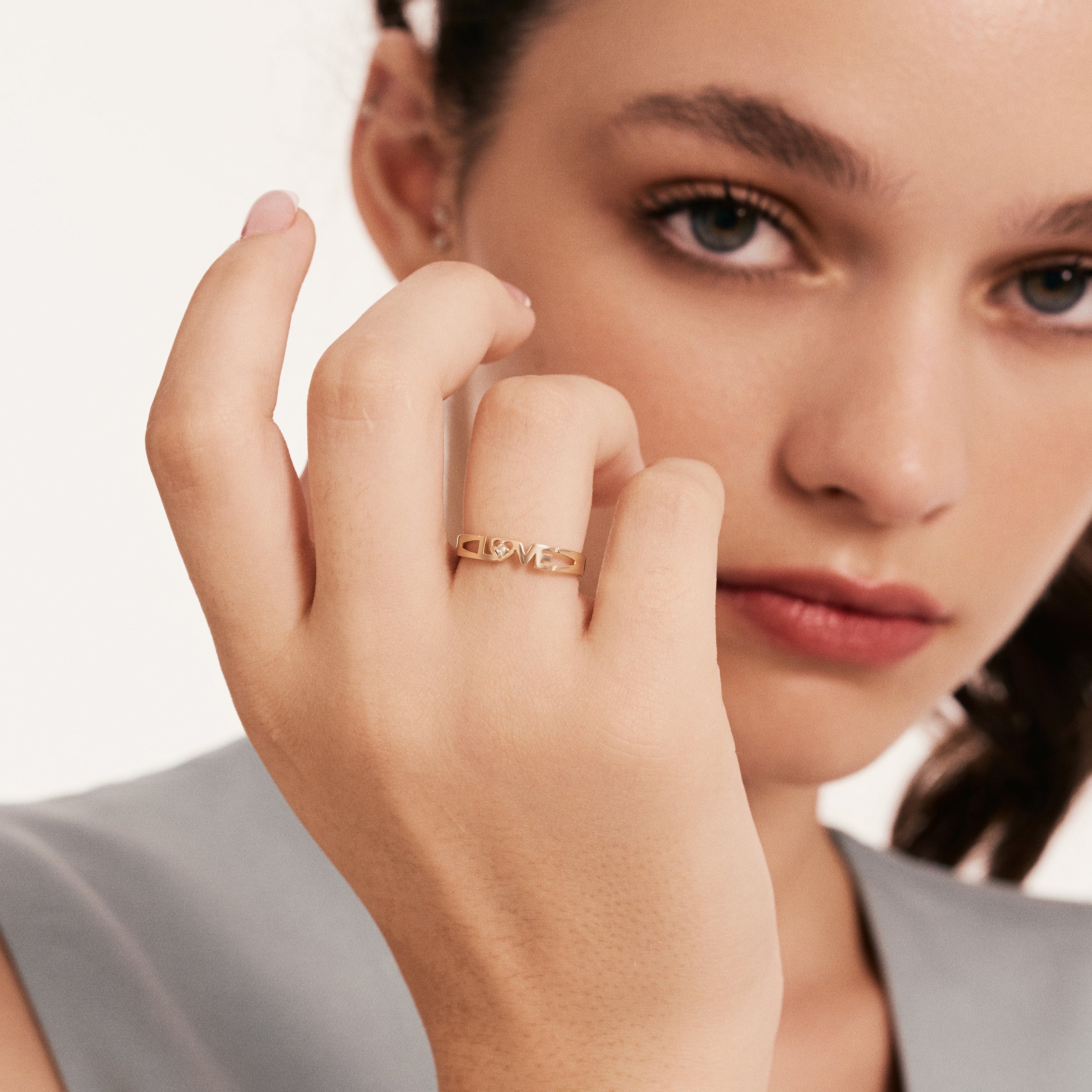 Love Script CZ Accent Ring in 14K Gold