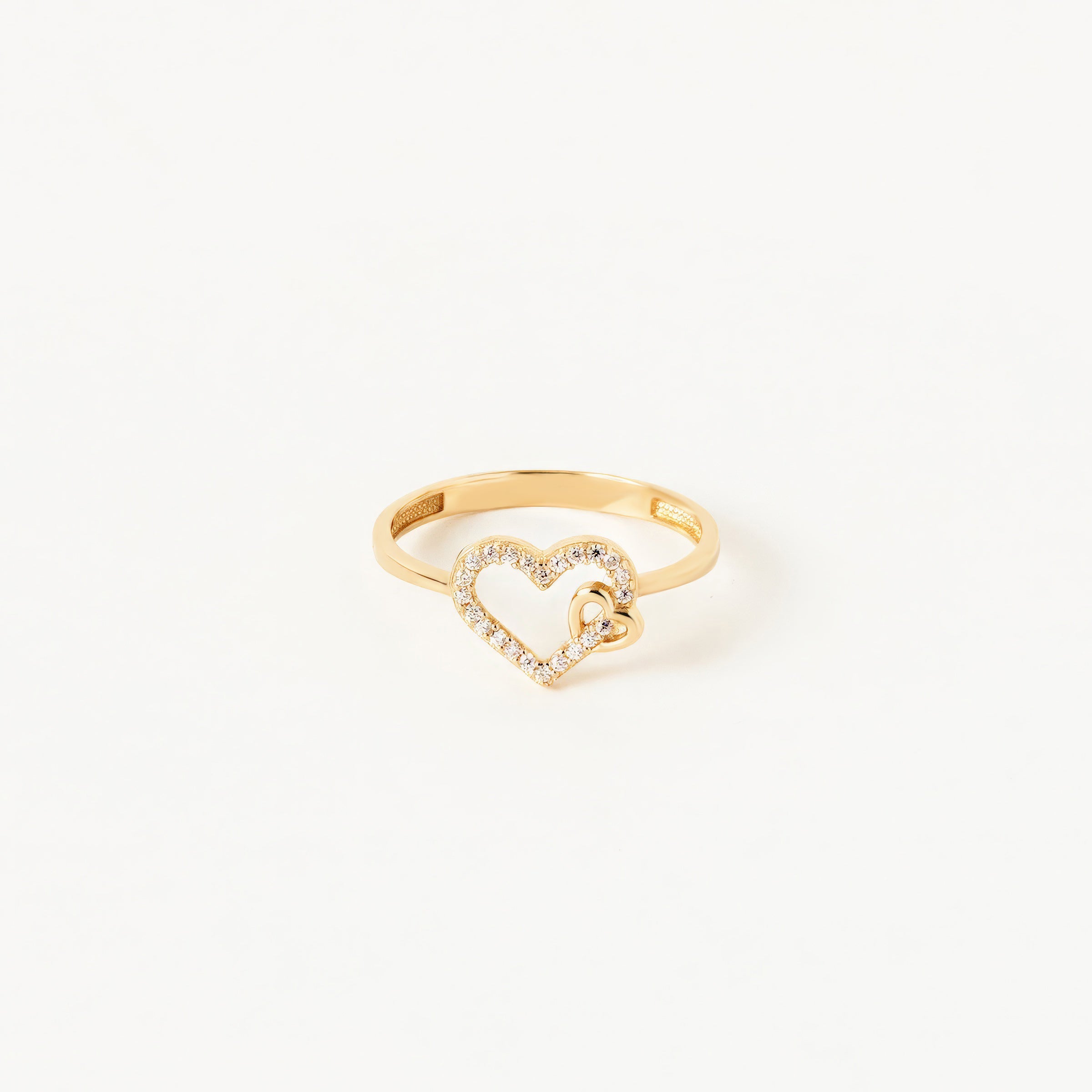 Heart-Shaped CZ Accent Ring in 14K Gold